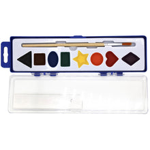 Load image into Gallery viewer, Color Swell Bulk Watercolor Paints with Shapes 18 pack for Learning Shapes with Strong Wood Brush 8 Colors Washable Water Colors - ColorSwell