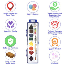 Load image into Gallery viewer, Color Swell Bulk Watercolor Paints with Shapes 18 pack for Learning Shapes with Strong Wood Brush 8 Colors Washable Water Colors - ColorSwell