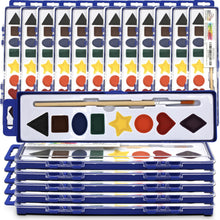 Load image into Gallery viewer, Color Swell Bulk Watercolor Paints with Shapes 18 pack for Learning Shapes with Strong Wood Brush 8 Colors Washable Water Colors - ColorSwell