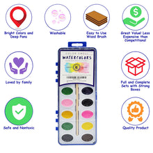 Load image into Gallery viewer, 18 Set Bulk watercolor paint Pack with Quality Wood Brushes 16 Colors Washable Water Colors for Kids Adults Parties Students Classroom Bulk by Color Swell - ColorSwell