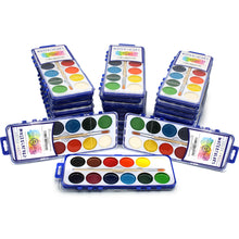Load image into Gallery viewer, 36 Set Bulk Watercolor Paint Pack with Wood Brushes 12 Washable Colors Perfect for Kids Classroom Parties Students All Ages by Color Swell Color Swell