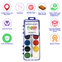 Load image into Gallery viewer, 18 Set Bulk Watercolor Paint Pack with Wood Brushes 12 Washable Colors Perfect for Kids Classroom Parties Students All Ages by Color Swell - ColorSwell