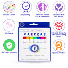 Load image into Gallery viewer, Color Swell Washable Bulk M0arkers - 18 Boxes of 8 Vibrant Colors (80 Total) - Broad Line Markers - ColorSwell