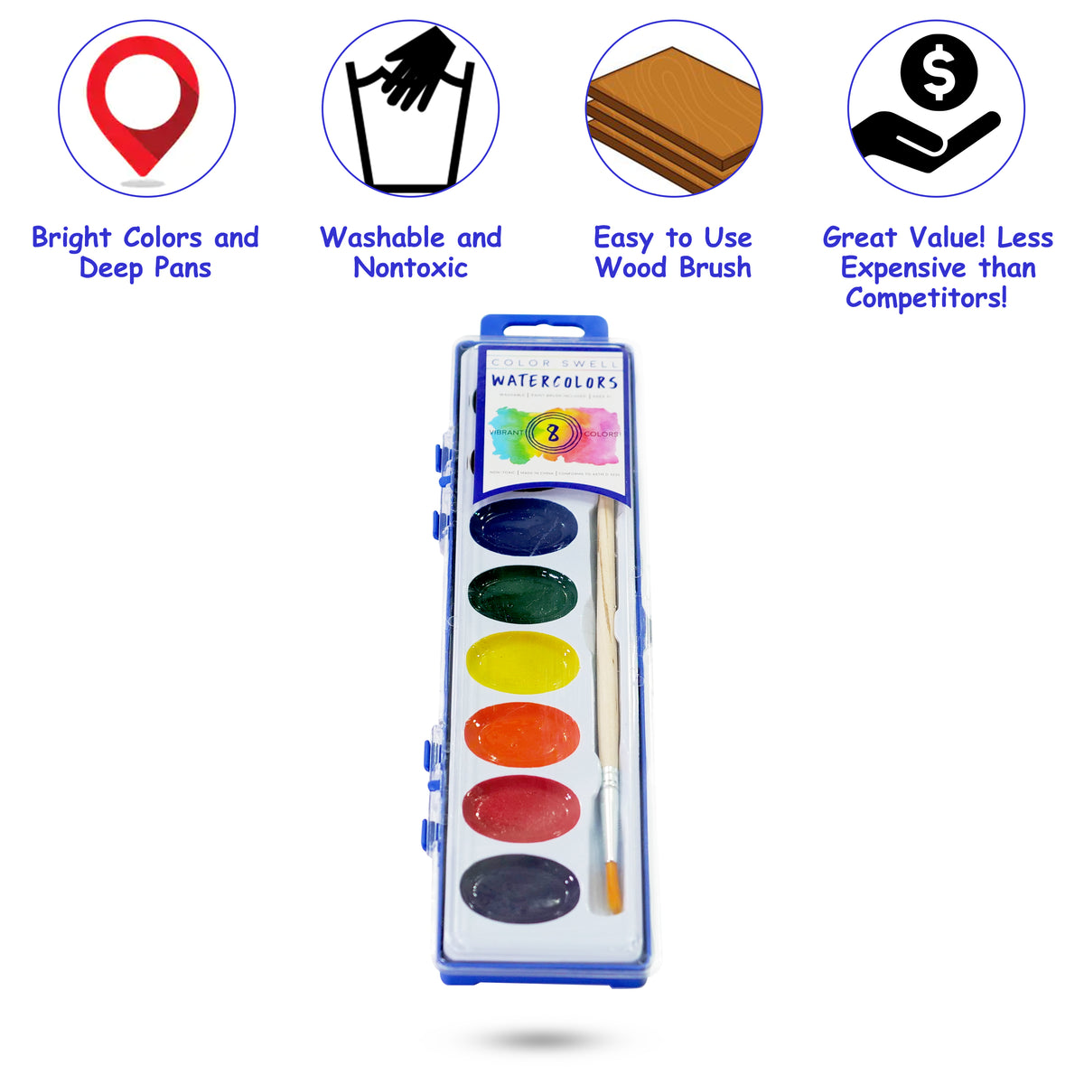 Nextnol 36 Pack 8-Colors Washable Watercolor Paint Bulk with