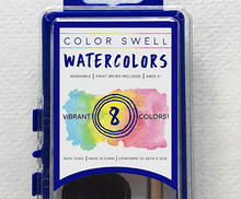 Load image into Gallery viewer, Color Swell Washable Bulk Watercolors Paint, 36 pack, 8 Colors, Wood Brush, Classroom Bulk Paint Pack - ColorSwell