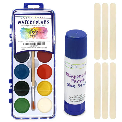 Color Swell - A Joke About Art Supplies and an Art Project for a Stick Snowflakes, paint & brushes