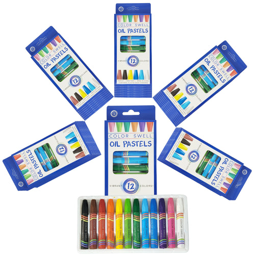 Color Swell Bulk 18 Packs - 12 Oil Pastels per Pack (216 Total) with Round Tips Color Swell