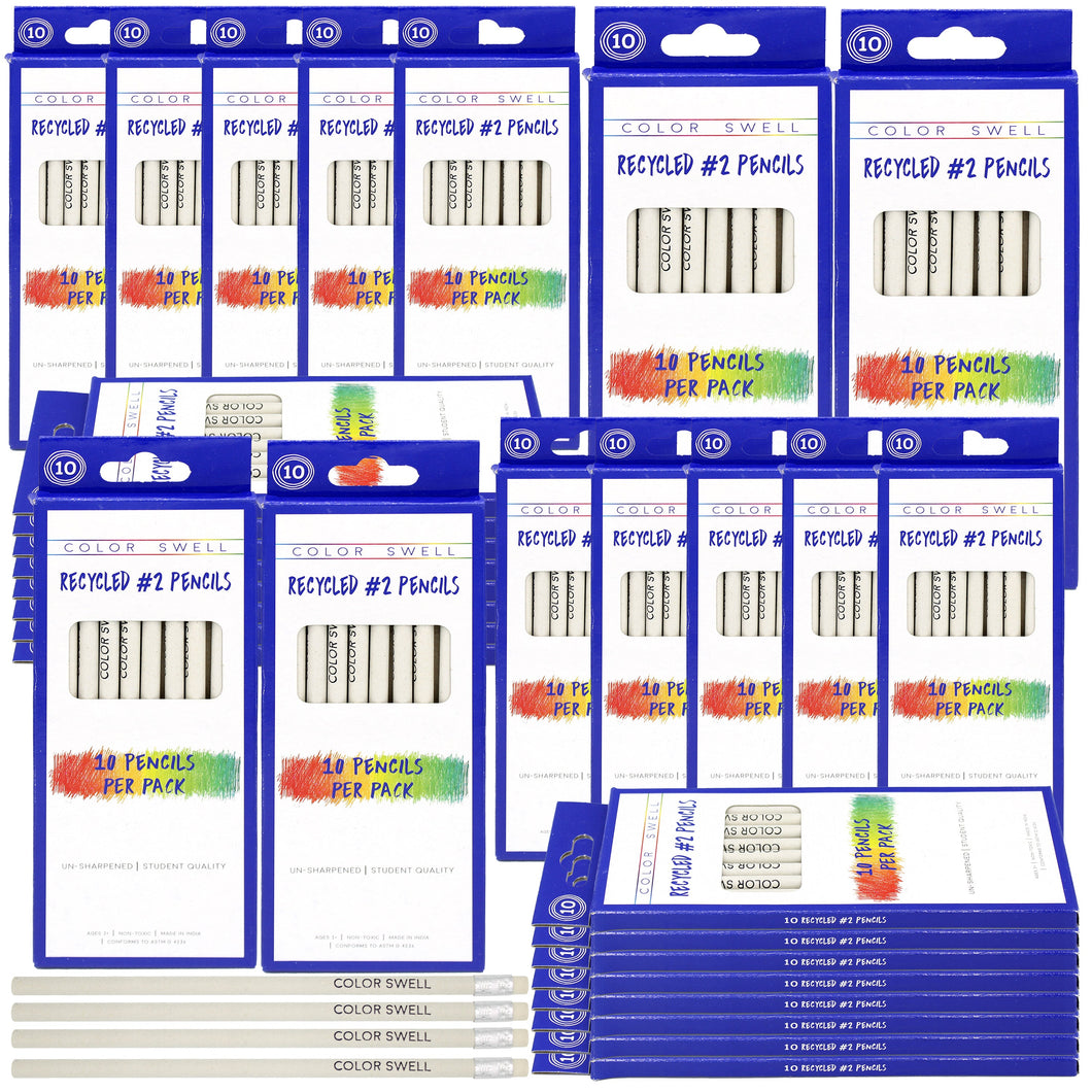 Color Swell - 30 Packs 10 Recycled Pencils Per Pack (300 Total) - #2 Recycled Pencils, Non Toxic Color Swell