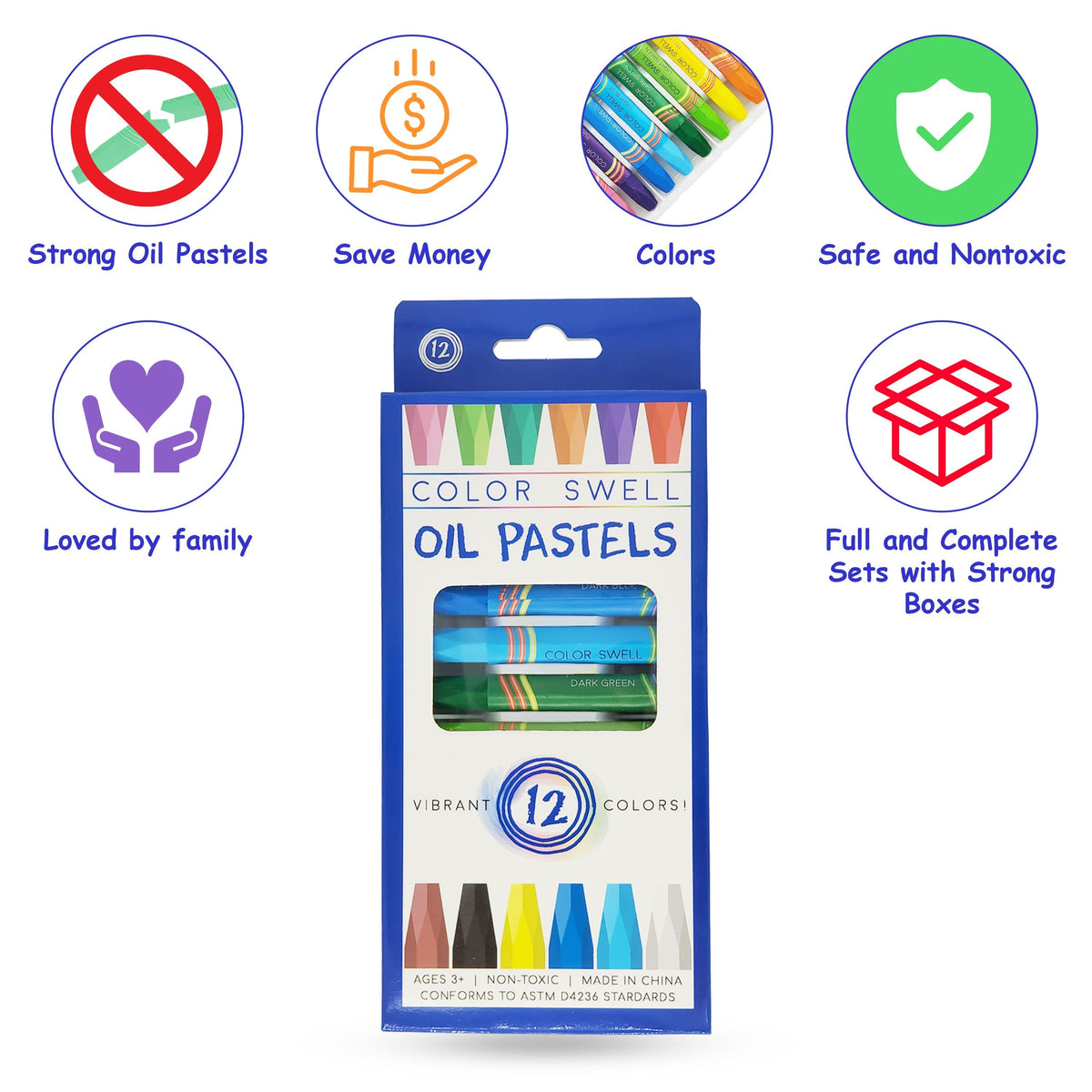Color Swell Bulk Oil Pastels (432 Total) with Round Tips – 36 Packs, 12 ...