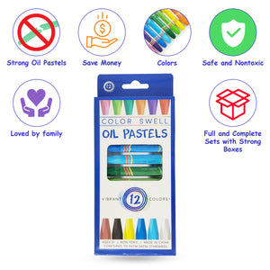 Color Swell Bulk 18 Packs - 12 Oil Pastels per Pack (216 Total) with Round Tips Color Swell