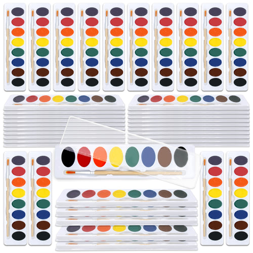 Color Swell Bulk Watercolors Paint Inserts with Wood Brushes - 40 packs with 8 Washable Colors Each - Re-Use Your Old Cases and Help the Environment. All Ages Color Swell