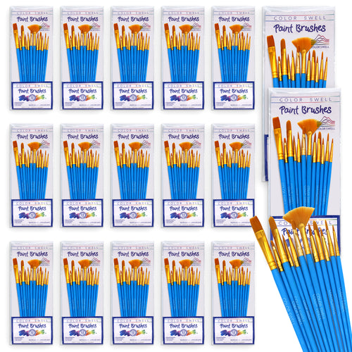 Color Swell Bulk Paint Brushes - 18 Packs of 12 Paint Brushes per Pack (216 Paint Brushes Total) - Bulk Paint Brushes Color Swell
