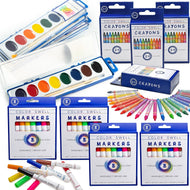 Color Swell 4 Packs Each of Broad Line Markers (32 Total Markers), Crayons (96 Total Crayons), and 8-Color Watercolors - ColorSwell