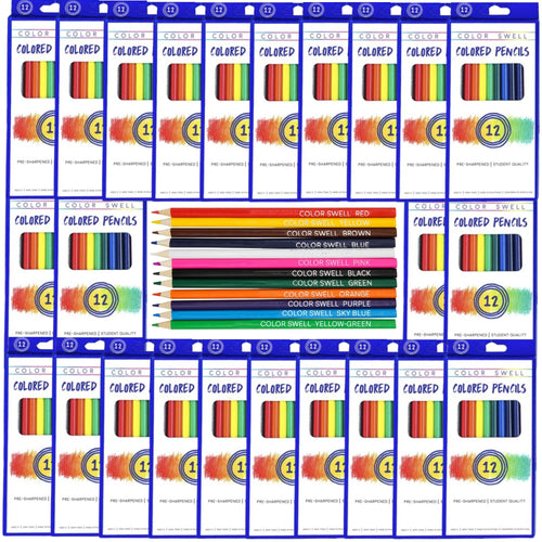 Color Swell Bulk Colored Pencils – 24 Sets, 288 Pre-Sharpened Assorted Vibrant Colors – Ideal for Kids, Teachers, and Classroom Supplies Color Swell