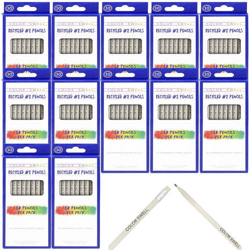Color Swell - 12 Packs, 10 Recycled Pencils Per Pack (120 Total) - Bulk #2 Recycled Pencils, Non Toxic Color Swell