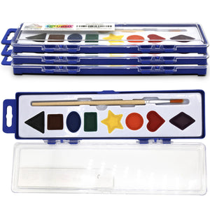 Color Swell Watercolor 4 Pack with Shapes for Learning with Strong Wood Brush 8 Colors Washable Water Colors - ColorSwell