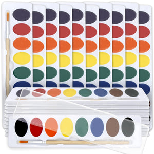 Color Swell Bulk Watercolors Paint Inserts with Wood Brushes - 20 packs with 8 Washable Colors Each - Re-Use Your Old Cases and Help the Environment. All Ages - ColorSwell