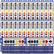 Color Swell Bulk Watercolor 36 Pack with Shapes for Learning with Strong Wood Brush 8 Colors Washable Water Colors - ColorSwell