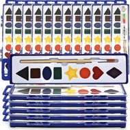 Color Swell Bulk Watercolor Paints with Shapes 18 pack for Learning Shapes with Strong Wood Brush 8 Colors Washable Water Colors - ColorSwell