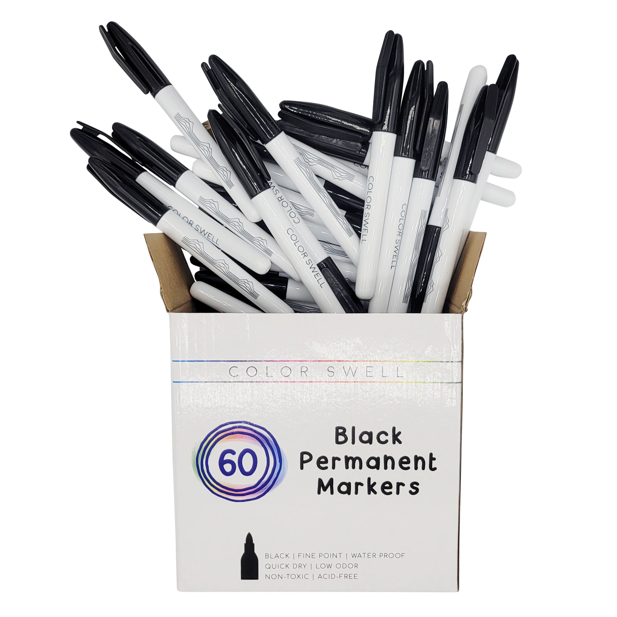 Color Swell Bulk Permanent Markers 60 Count (Black) for Teachers, Offi –  ColorSwell