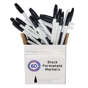 Color Swell Bulk Permanent Markers 60 Count (Black) for Teachers, Offices, Classrooms Color Swell
