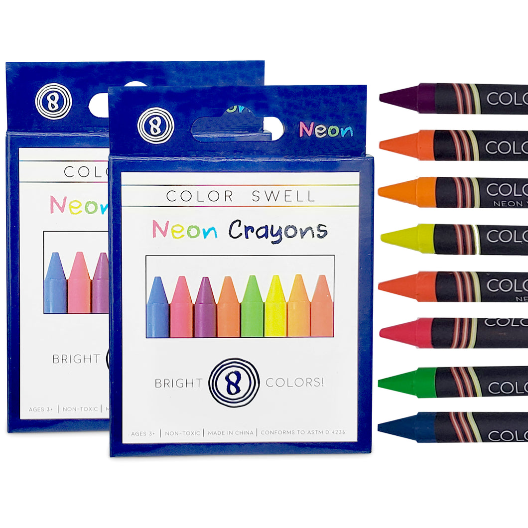 Color Swell Neon Crayons - 2 Boxes of 8 Large Neon Crayons (16 Total) Color Swell