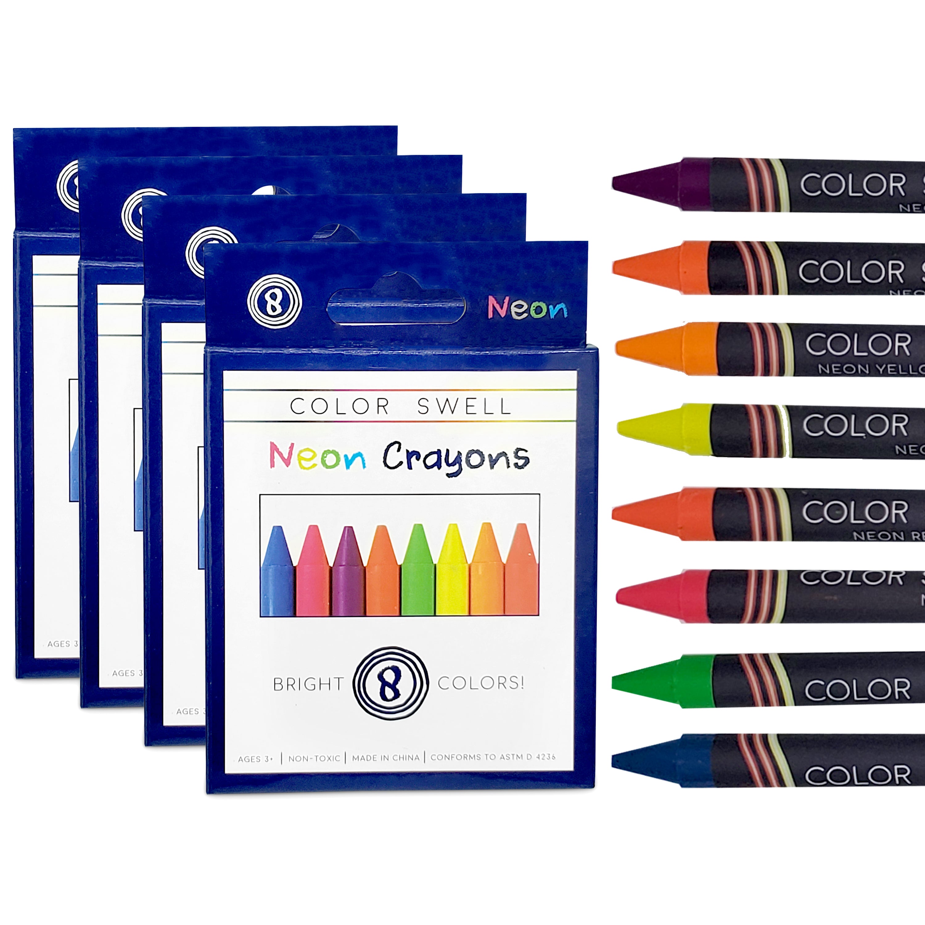 Color Swell Neon Crayon Pack - One Box of Fun Neon Crayons (8