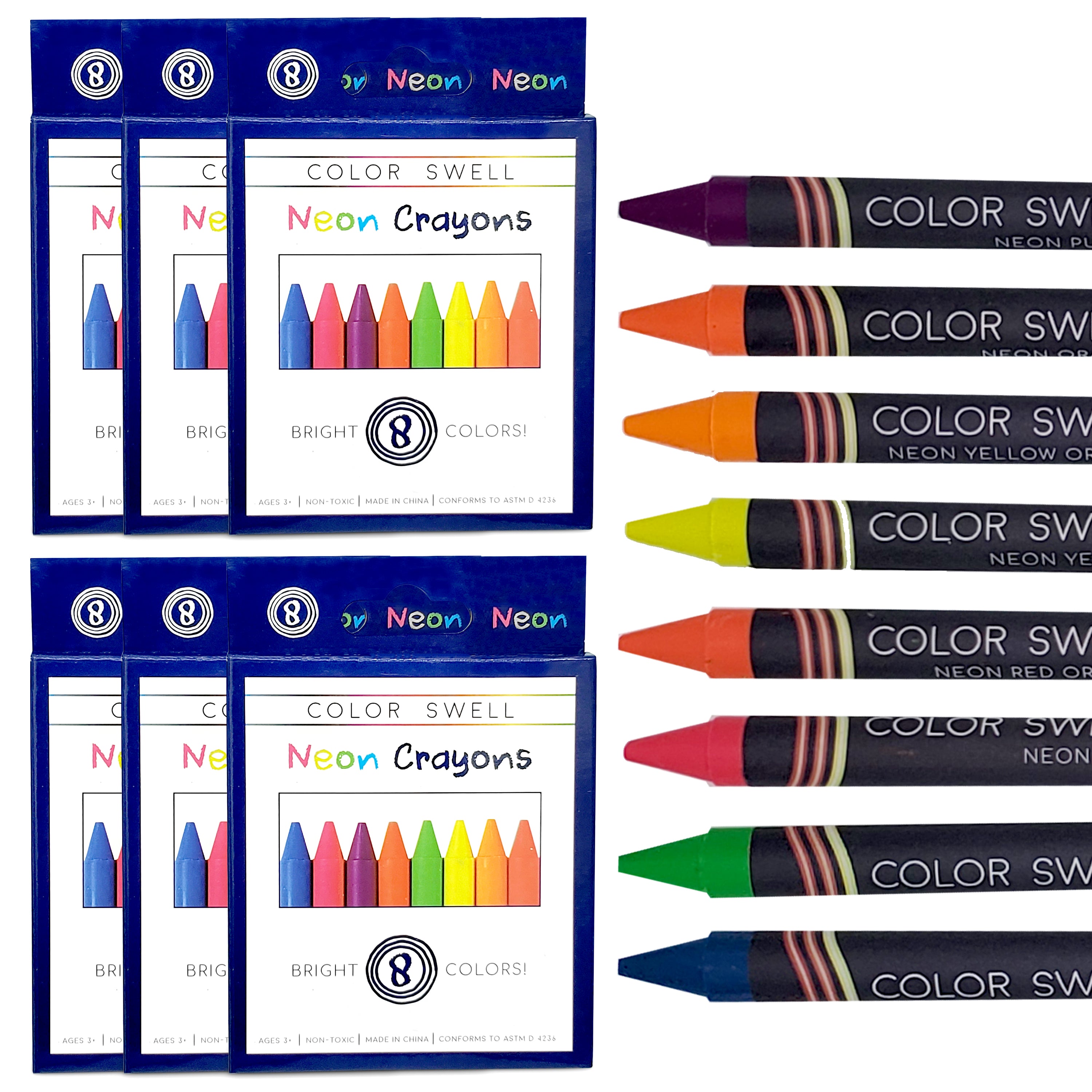 Color Swell Neon Crayon Pack - One Box of Fun Neon Crayons (8 Crayons –  ColorSwell
