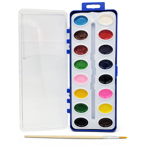 18 Set Watercolor Paint Pack with Quality Wood Brushes 16 Colors Washable Water Colors for Kids Adults Parties Students Classroom Bulk by Color Swell Color Swell