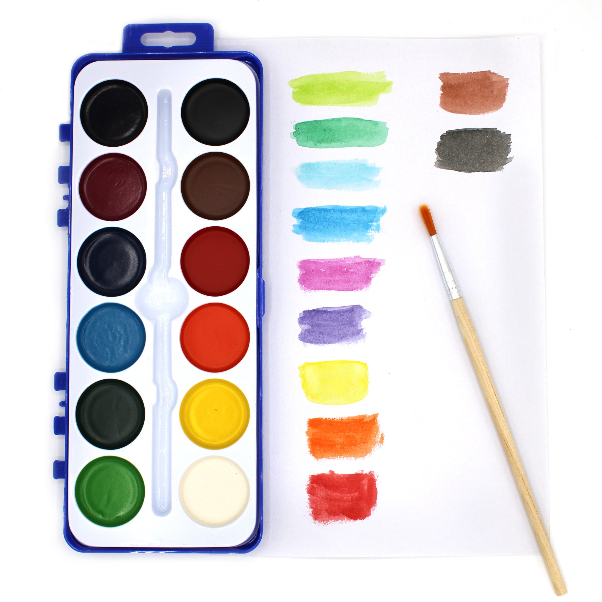 Keebor Basic 8-Colors Washable Watercolor Paint Bulk Set of 36 with Wood Brushes for Kids