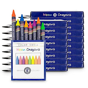 Color Swell Neon Crayons Bulk Packs - 18 Boxes of Fun Neon Bulk Crayons (144 total) of Teacher Quality Durable Classroom Packs Color Swell