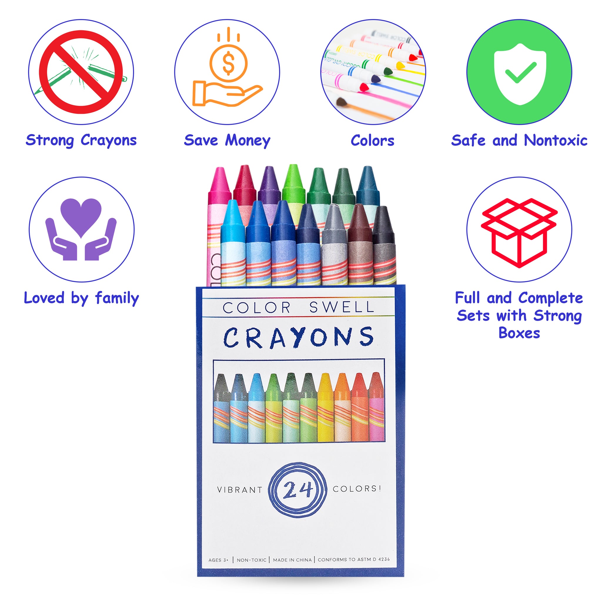 2 Pack of Crayons with Crayon Box, Crayons 24 Count, Assorted Colors -  Crayons Bulk, Crayons Bulk for Classroom, School Supplies for Kids