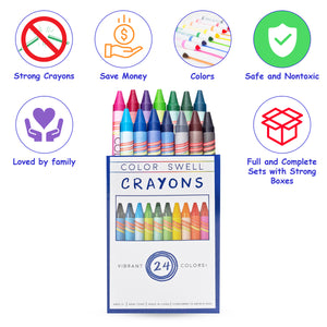 Color Swell Crayons Bulk 4 Packs of 24 Count Vibrant Colors Teacher Quality Durable for Families Class Party Favors Color Swell