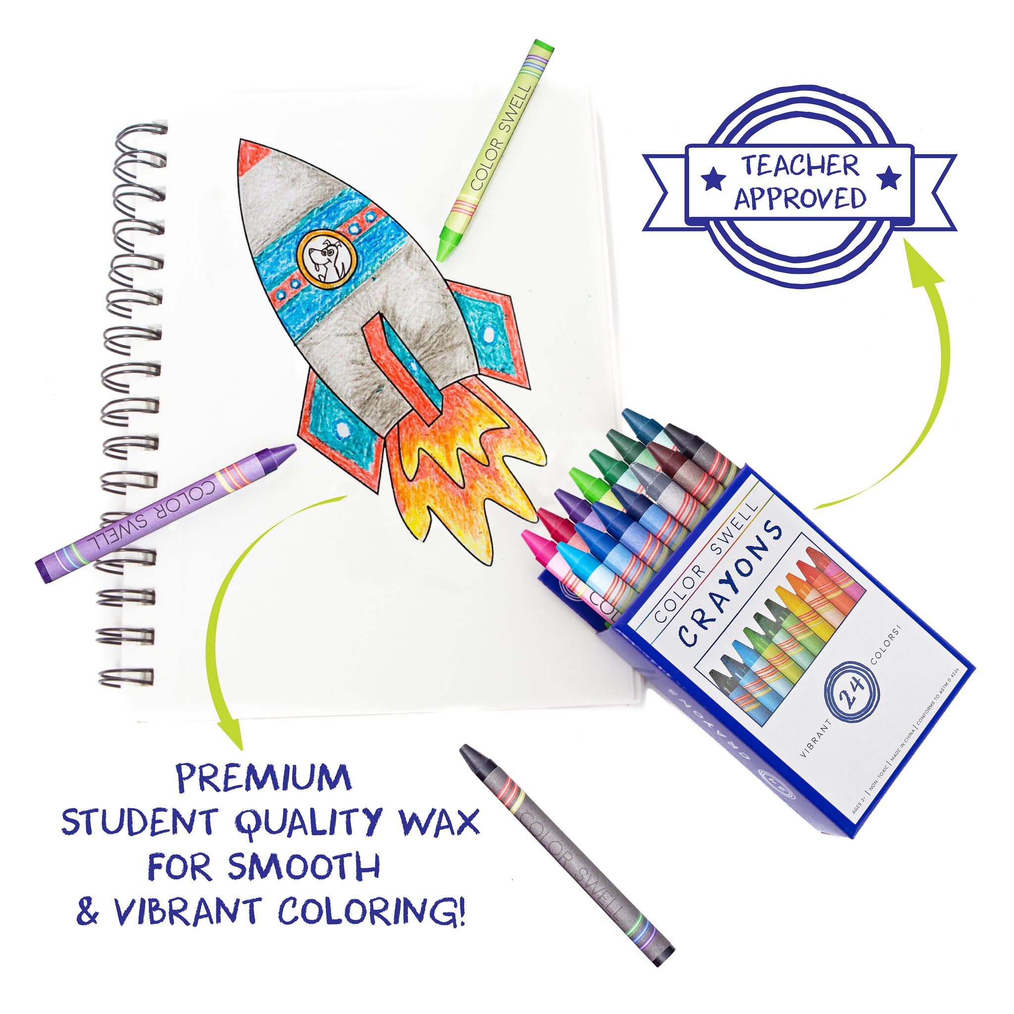 Color Swell Crayons Bulk 4 Packs of 24 Count Vibrant Colors Teacher Qu –  ColorSwell