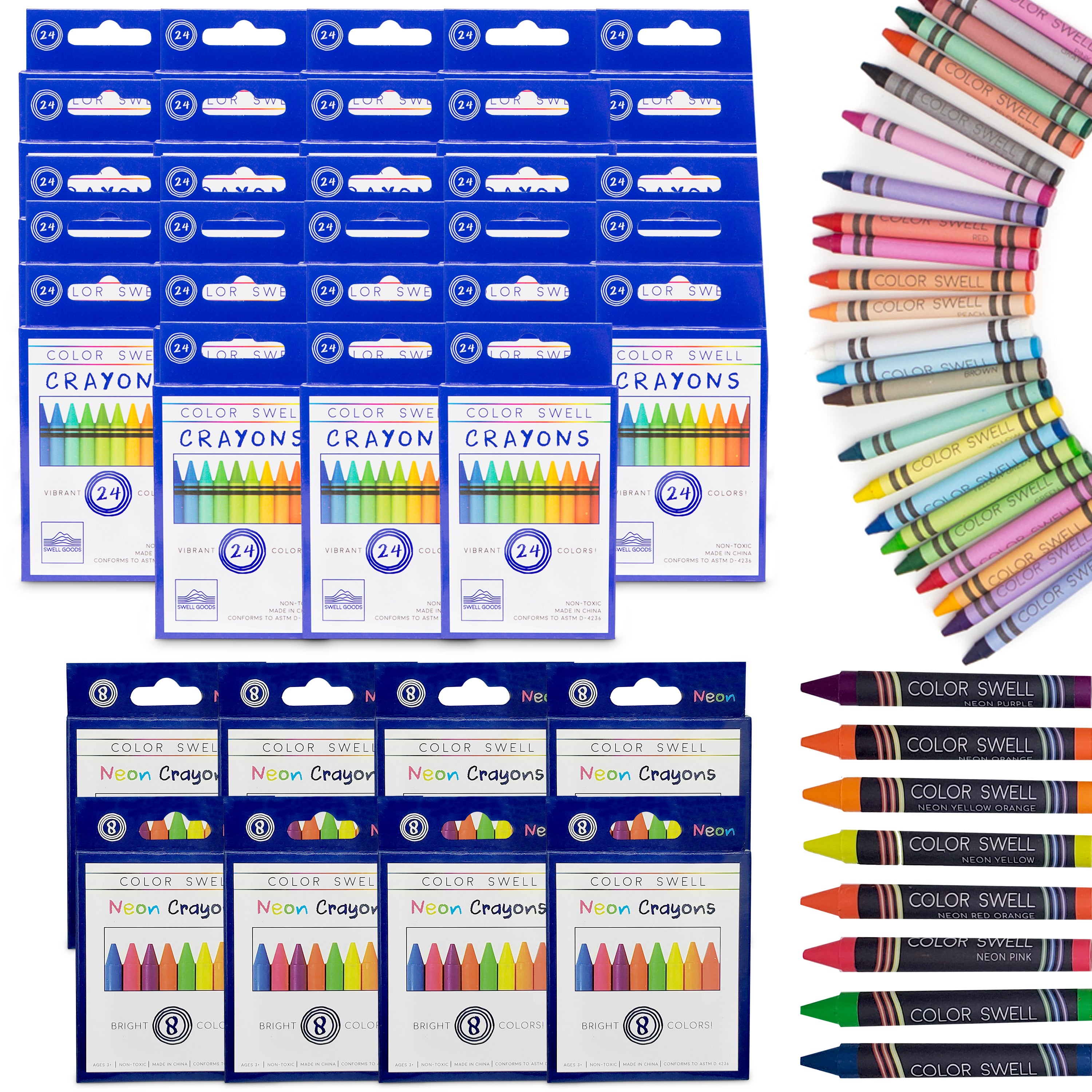 Color Swell Neon Crayons Bulk Packs - 18 Boxes of Fun Neon Bulk Crayons  (144 total) of Teacher Quality Durable Classroom Packs