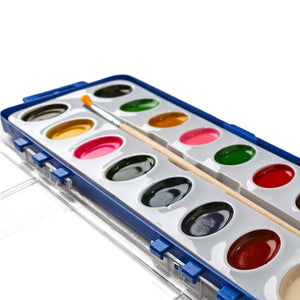 18 Set Watercolor Paint Pack with Quality Wood Brushes 16 Colors Washable Water Colors for Kids Adults Parties Students Classroom Bulk by Color Swell Color Swell