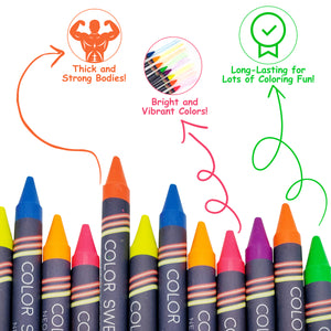 Color Swell Bulk Crayon Packs - 18 Packs Large Neon Crayons and 18 Packs Classic Crayons Color Swell