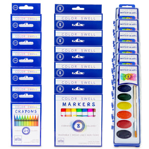 Mixed Bulk Art Supply Set (6 packs each of Markers, Watercolors, Crayons) - ColorSwell