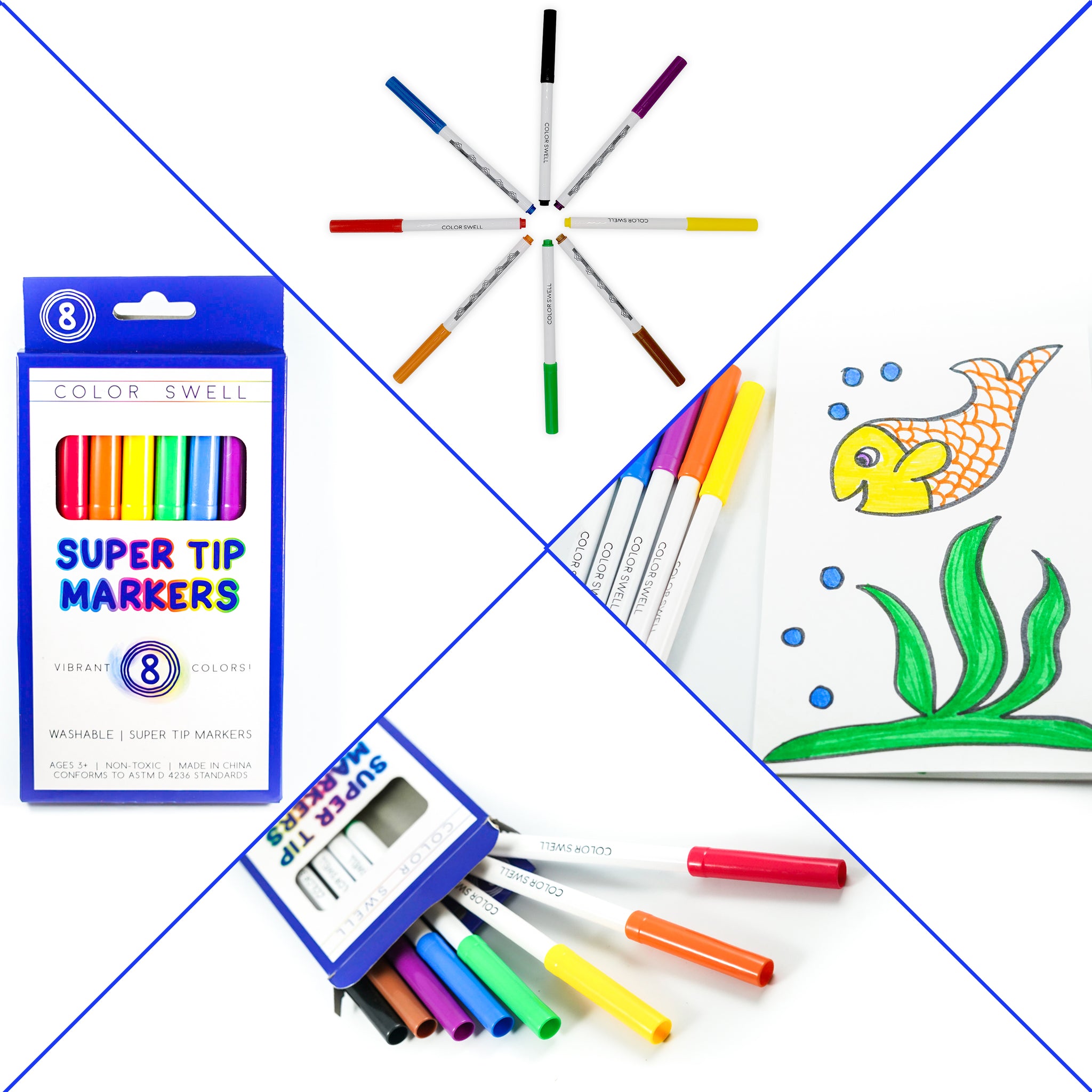 Color Swell Super Tip Washable Markers Bulk Pack 50 Boxes of 8 Vibrant Colors (400 Total)
