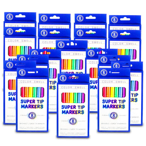 Color Swell Super Tip Markers Bulk Pack 18 Boxes of 8 Vibrant Colors (144 Total) - ColorSwell
