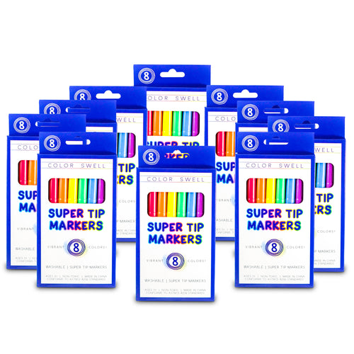 Color Swell Super Tip Washable Markers Bulk Pack 18 Boxes of 8 Vibrant –  ColorSwell