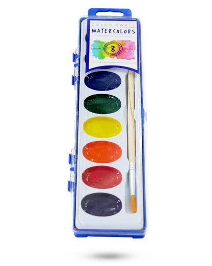 Color Swell Watercolor Paints with Strong Wood Brush 8 Colors Washable Water Colors Color Swell